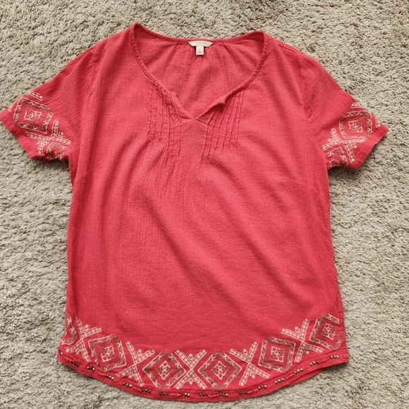 Sonoma Tops - Sonoma Boho Short Sleeve Womens Shirt Red Size Small